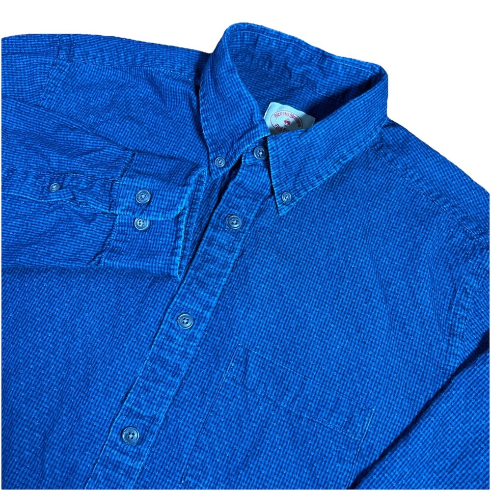Brooks Brothers Red Fleece Shirt Men's M Blue Textured Long Sleeve Button Down
